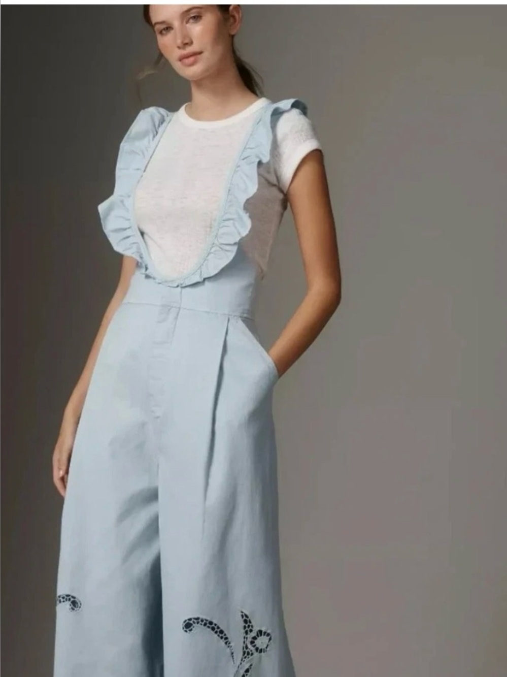 Anthropologie Eyelet washed overalls.
